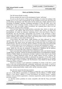 Health Assembly 5 / Draft Resolution 3 Fifth National Health Assembly Agenda[removed]November 2012