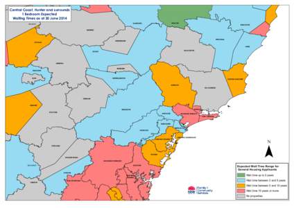 Central Coast, Hunter and surrounds 1 Bedroom Expected Waiting Times as at 30 June 2014 WALC HA  TAMWORTH