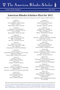 The American Rhodes Scholar Volume XVIII, Number 1 April[removed]American Rhodes Scholars-Elect for 2012