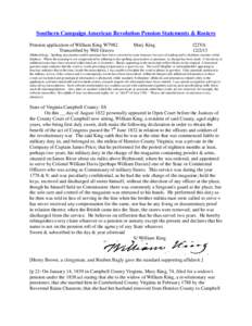 Southern Campaign American Revolution Pension Statements & Rosters Pension application of William King W7982 Transcribed by Will Graves Mary King