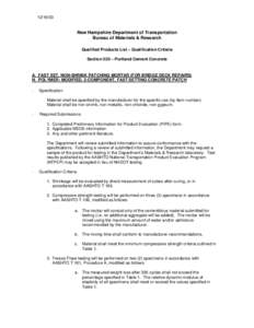 [removed]New Hampshire Department of Transportation Bureau of Materials & Research Qualified Products List – Qualification Criteria Section 520 – Portland Cement Concrete