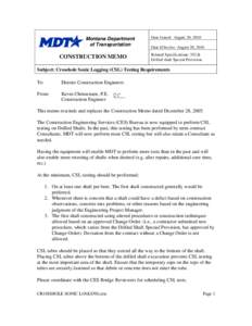 Montana Department of Transportation CONSTRUCTION MEMO  Date Issued: August 20, 2010