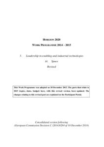 HORIZON 2020 WORK PROGRAMME 2014 – [removed]Leadership in enabling and industrial technologies