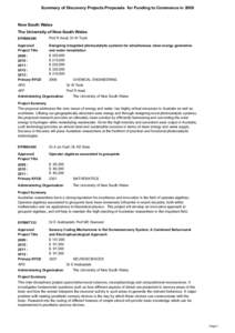 Summary of Discovery Projects Proposals for Funding to Commence in[removed]New South Wales The University of New South Wales DP0986398