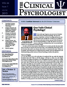 VOL 66 Issue 1 WNTER 2013 A publication of the Society of Clinical Psychology (Division 12, American Psychological Association)