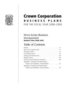 Crown Corporation B U S I N E S S P L A N S  FOR THE FISCAL YEAR 2008–2009