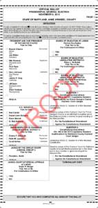 OFFICIAL BALLOT PRESIDENTIAL GENERAL ELECTION NOVEMBER 6, 2012 PAGE 1 STATE OF MARYLAND, ANNE ARUNDEL COUNTY INSTRUCTIONS