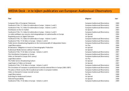 MEDIA Desk - in te kijken publicaties van European Audiovisual Observatory Titel Uitgever  European Films of European Televisions