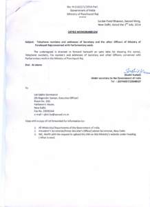No. H-ll022[removed]Parl. Government of India Ministry of Panchayati Raj /