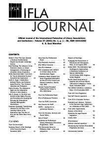 Official Journal of the International Federation of Library Associations and Institutions – Volume[removed]No. 1, p. 1 – 56, ISSN[removed]K. G. Saur München CONTENTS Stefan C. Reif. The Cairo Genizah: