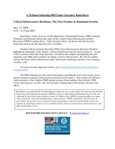 Microsoft Word - Critical Infrastructure Resilience Webinar with  Rand Beers