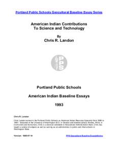 Portland Public Schools Geocultural Baseline Essay Series  American Indian Contributions To Science and Technology By