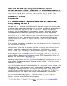 Microsoft Word - Human Services reschedules Jamestown stakeholder meeting for Nov 9.doc