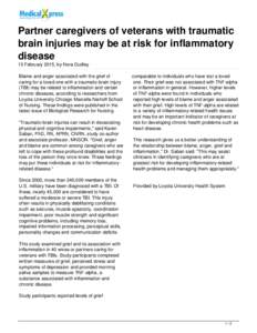 Partner caregivers of veterans with traumatic brain injuries may be at risk for inflammatory disease