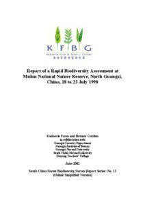 Report of a Rapid Biodiversity Assessment at Mulun National Nature Reserve, North Guangxi, China, 18 to 23 July 1998