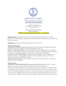 COMMONWEALTH of VIRGINIA GOVERNOR TERRY MCAULIFFE’S TASK FORCE ON COMBATING CAMPUS SEXUAL VIOLENCE CHAIR ATTORNEY GENERAL MARK HERRING NOVEMBER11, 2014, 9:00 AM