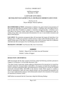 COASTAL CONSERVANCY Staff Recommendation December 11, 2003 LAGUNA DE SANTA ROSA: RESTORATION MANAGEMENT PLAN AND PHASE II SEDIMENTATION STUDY File No[removed]