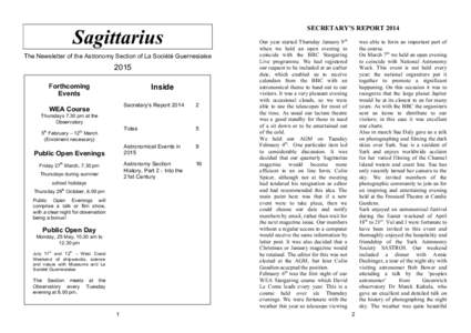 SECRETARY’S REPORT[removed]Sagittarius The Newsletter of the Astronomy Section of La Société Guernesiaise  2015