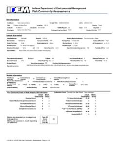 Indiana Department of Environmental Management  Fish Community Assessments Site Information Little Calumet-Galien