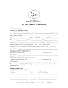 great lakes boat building school STUDENT APPLICATION FORM Date:______________ PERSONAL INFORMATION