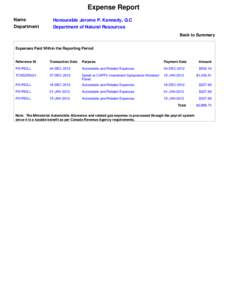 Expense Report Name Department Honourable Jerome P. Kennedy, Q.C Department of Natural Resources