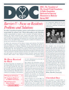 DOC, The Newsletter of The Arnold P. Gold Foundation A Public Foundation