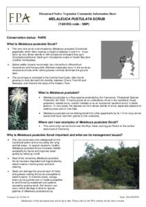 Threatened Native Vegetation Community Information Sheet  MELALEUCA PUSTULATA SCRUB (TASVEG code - SMP)  Conservation status: RARE