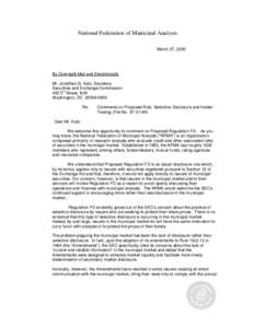 National Federation of Municipal Analysts March 27, 2000 By Overnight Mail and Electronically Mr. Jonathan G. Katz, Secretary Securities and Exchange Commission