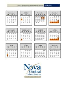 Nova Central School District School Calendar[removed]September M T W T F