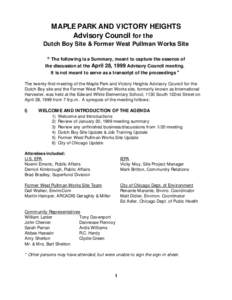 [removed]Minutes of Maple Park and Victory Heights Advisory Council for the Dutch Boy Site & Former West Pullman Works Site