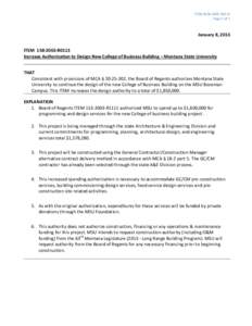 ITEM #[removed]R0113 Page 1 of 1 January 8, 2013 ITEM[removed]R0113 Increase Authorization to Design New College of Business Building – Montana State University