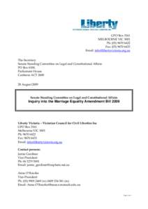 Microsoft Word - Liberty Submission 28 Aug Marriage Equality Amendment Bill 2009.doc