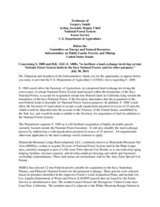 Testimony of Gregory Smith Acting Associate Deputy Chief National Forest System Forest Service U.S. Department of Agriculture