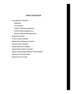2014 Maryland State Budget Volume 3, Public Education