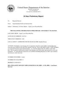 United States Department of the Interior Redwood National Park 1111 Second Street Crescent City, California[removed]Hour Preliminary Report