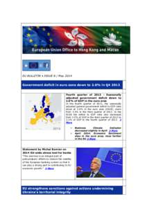 EU BULLETIN • ISSUE 8 / May[removed]Government deficit in euro zone down to 2.6% in Q4 2013 Fourth quarter of[removed]Seasonally adjusted government deficit down to 2.6% of GDP in the euro area