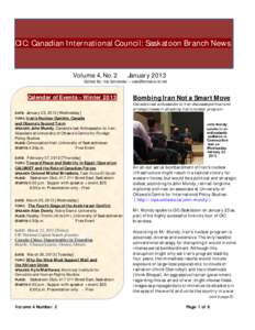 CIC: Canadian International Council: Saskatoon Branch News  Volume 4, No. 2 January 2013