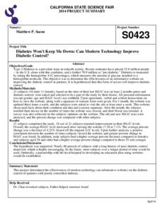 CALIFORNIA STATE SCIENCE FAIR 2014 PROJECT SUMMARY Name(s)  Matthew P. Saenz