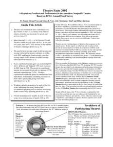 Theatre Facts 2002 A Report on Practices and Performance in the American Nonprofit Theatre Based on TCG’s Annual Fiscal Survey By Zannie Giraud Voss and Glenn B. Voss, with Christopher Shuff and Hillary Jackson  Inside