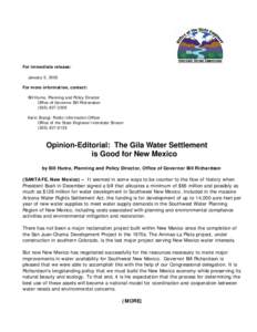 For immediate release: January 5, 2005 For more information, contact: Bill Hume, Planning and Policy Director Office of Governor Bill Richardson[removed]