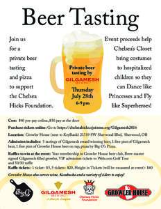 Beer Tasting  Join us Event proceeds help