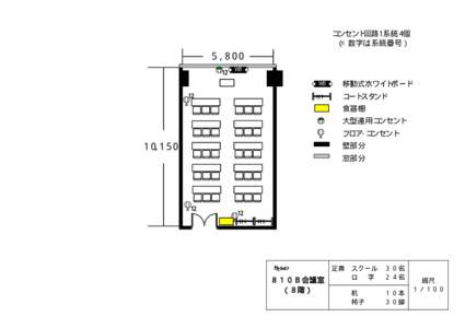 コンセント回路1系統4個 （※数字は系統番号） ５，８００ 12