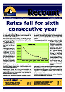 Taranaki Regional Council Newsletter  APRIL 2001 No. 34 Rates fall for sixth consecutive year