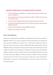 UNAUDITED INTERIM RESULTS FOR SIX MONTHS ENDED 30 JUNE 2003 • Profit attributable to shareholders, excluding exceptional gains and 3G start-up losses, increased 47%