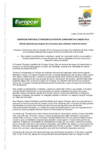 RESS – PRESS RELEASE – PRESS RELEASE – PRESS RELEASE – PRESS RELEASE – PRESS RELEASE – PRESS RELEASE – PRESS RELEASE – PRESS RELEASE  Lisbon, 02 de maio de 2018 EUROPCAR PORTUGAL É PARCEIRA DO FESTIVAL E