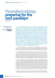 EUROPEAN CONGRESS OF RADIOLOGY 2013 | www.myESR.org  Personalised radiology: preparing for the next paradigm By Simon Lee