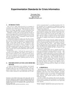 Experimentation Standards for Crisis Informatics Fernando Diaz Microsoft Research New York, NY  [removed]