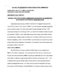 BEFORE THE NEW MEXICO PUBLIC REGULATION COMMISSION COMPLIANCE WITH[removed]NMAC, INTEGRATED RESOURCE PLANS FOR GAS UTILITIES, NEW MEXICO GAS COMPANY NATIONAL NUCLEAR SECURITY ADMINISTRATION PROTEST OF NEV~!MEXICO GAS COMP