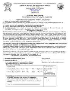 Bureau of Security and Investigative Services - Renewal Application - Private Investigator Company License