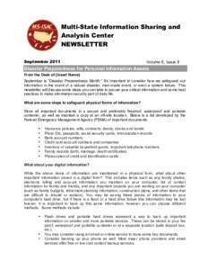 Multi-State Information Sharing and Analysis Center NEWSLETTER September[removed]Volume 6, Issue 9